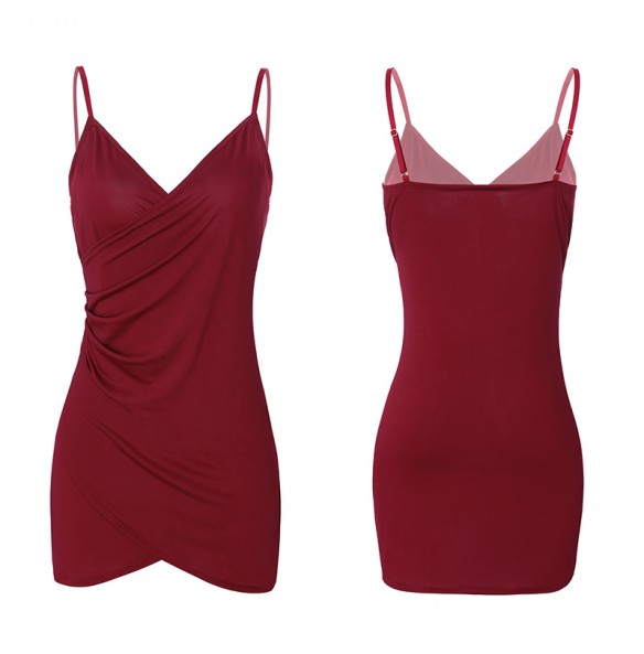 FEE ET MOI Sexy V-Neck Silk Suspender Dress (Burgundy) FEE ET MOI Sexy V-Neck Silk Suspender Dress (Burgundy)